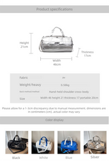 Lightweight Sports Bag with Dedicated Shoe and Wet Gear Zone(silver) - Front View