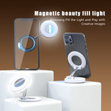 Black 2-in-1 Folding Portable Selfie Light and Magnetic Phone Stand - Vlogging Ring Light with Adjustable Kickstand, Three-Color Soft Light &  USB Rechargeable - Front View