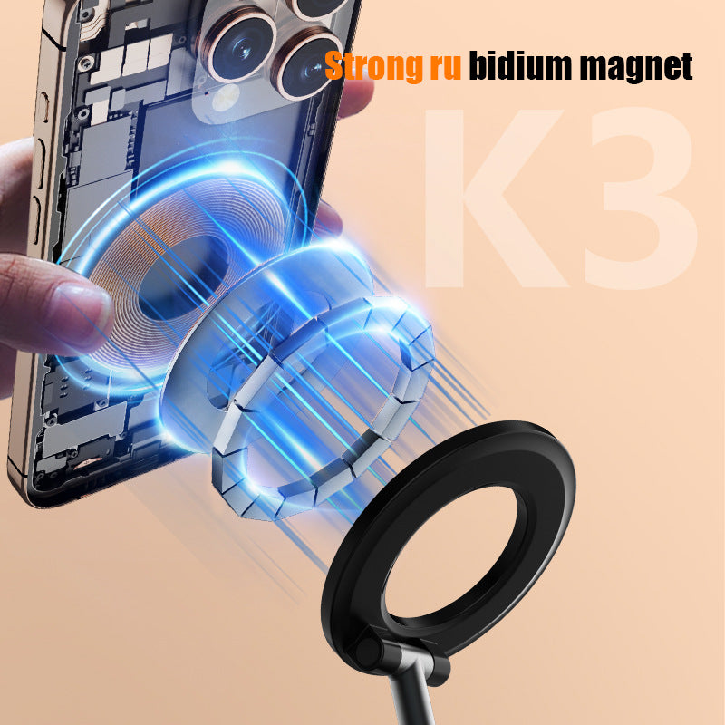 Black 2-in-1 Folding Portable Selfie Light and Magnetic Phone Stand - Vlogging Ring Light with Adjustable Kickstand, Three-Color Soft Light &  USB Rechargeable