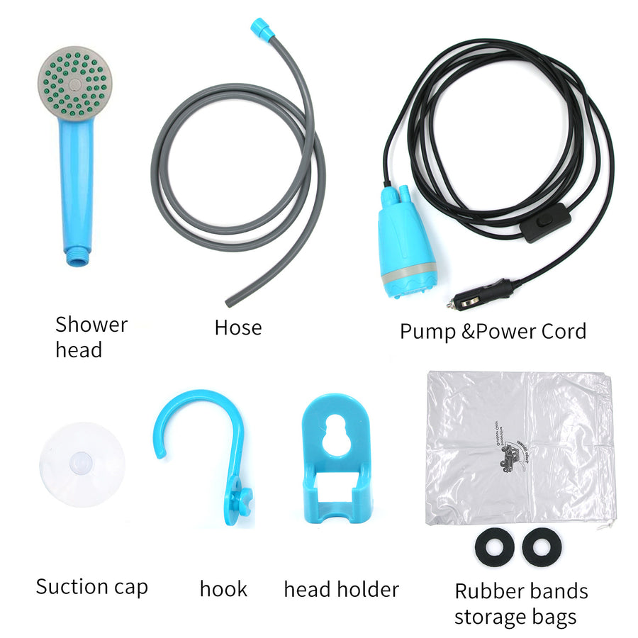 Blue USB Portable Camping Shower Kit with Folding 20L Bucket