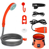 Orange USB Portable Camping Shower Kit with Folding 20L Bucket