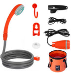 Orange USB Portable Camping Shower Kit with Folding 20L Bucket