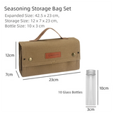 Khaki canvas spice storage box (9.1 x 4.7 x 2.8 inches) With 10 bottles