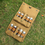 Khaki canvas spice storage box (9.1 x 4.7 x 2.8 inches) With 10 bottles - Front View