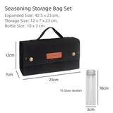 Black canvas spice storage box (9.1 x 4.7 x 2.8 inches) With 10 bottles