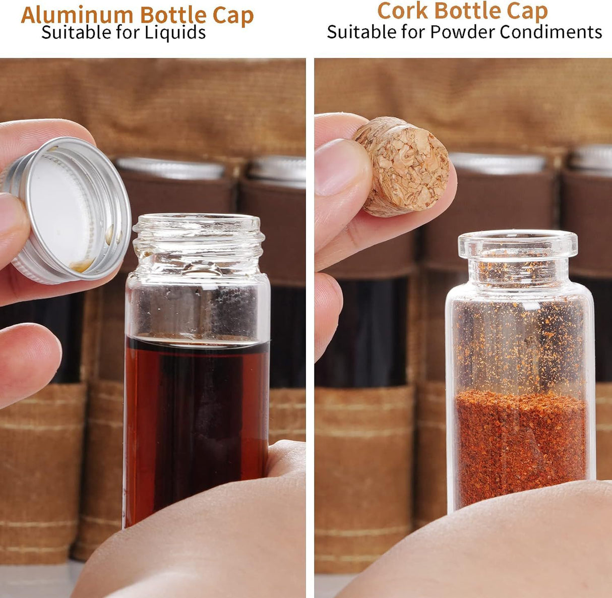 Green canvas spice storage box (9.1 x 4.7 x 2.8 inches) With 10 bottles