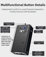 Black Magnetic Flashlight: Spotlight, COB Flood,  Red&Blue Warning