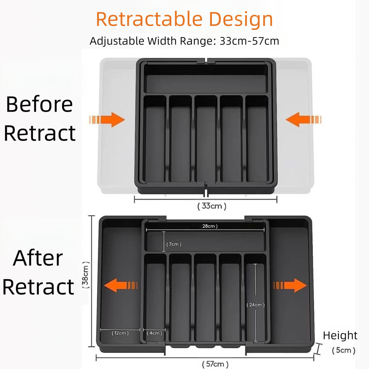 White Adjustable Cutlery Tray (33-57cm)