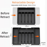 Grey Adjustable Cutlery Tray (33-57cm) - Front View