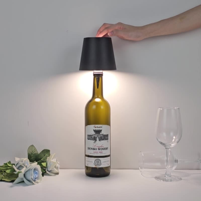Black Cordless Tri-Color Wine Bottle LED Lamp