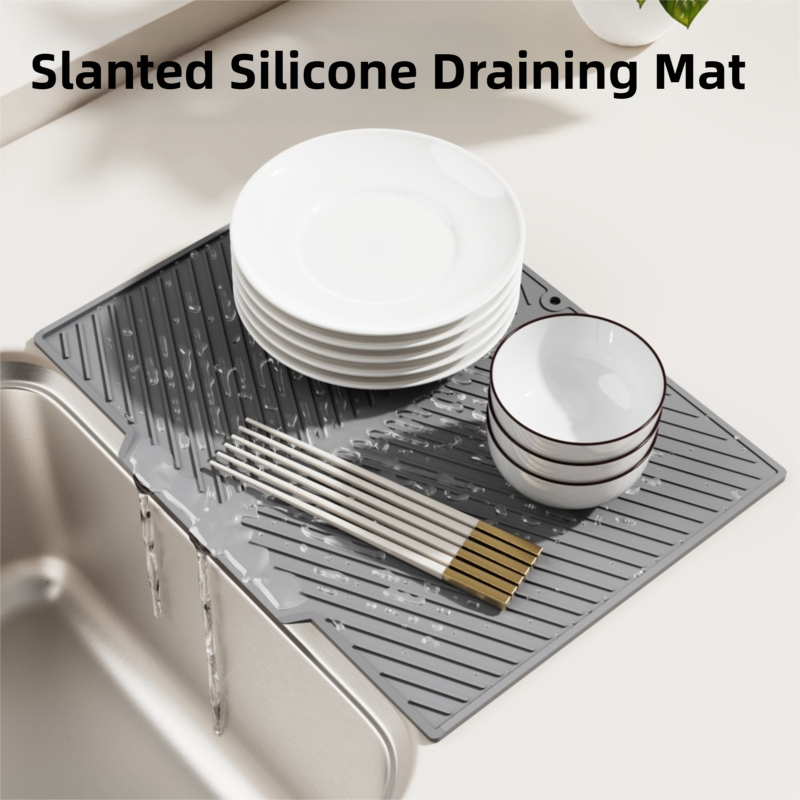 2PC Black Multi-Use Drain Mat (37x27 cm) – Non-Slip Heat Protection for Dish Drying & Prep