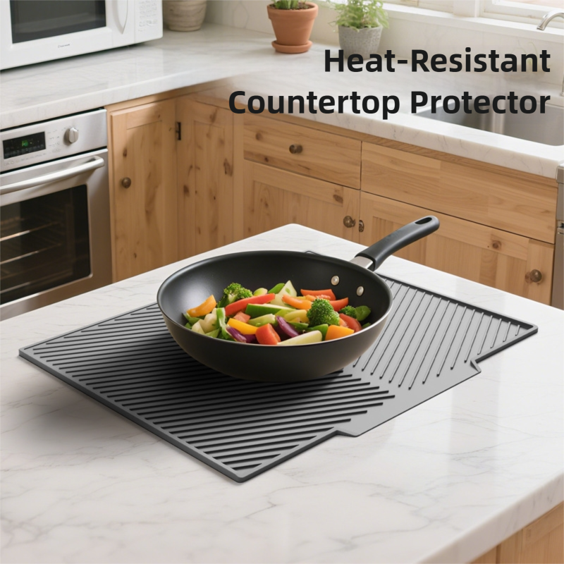 2PC Black Multi-Use Drain Mat (37x27 cm) – Non-Slip Heat Protection for Dish Drying & Prep