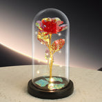 Red Rose LED Light – Black Clover Plastic Base,Battery Powered Flower Dome for Décor & Gifting
