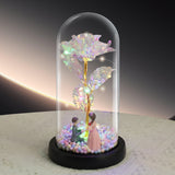 Proposal Couple Figurine Colorful Rose LED Light – Anniversary Flower Gift in Glass Dome for Her, Mom, or Girlfriend