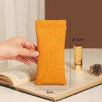 3-Pieces PU Orange Leather Glasses Pouch(18 * 8 CM) – Water Resistant, Soft Lining, Snap Closure, Universal Storage