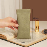 3-Pieces PU Green Leather Glasses Pouch(18 * 8 CM) – Water Resistant, Soft Lining, Snap Closure, Universal Storage - Front View