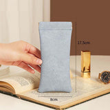 3-Pieces PU Blue Leather Glasses Pouch(18 * 8 CM) – Water Resistant, Soft Lining, Snap Closure, Universal Storage - Front View