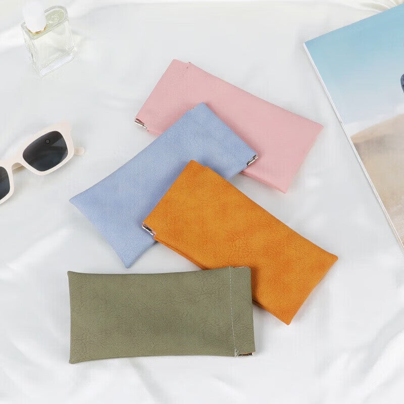 3-Pieces PU Blue Leather Glasses Pouch(18 * 8 CM) – Water Resistant, Soft Lining, Snap Closure, Universal Storage