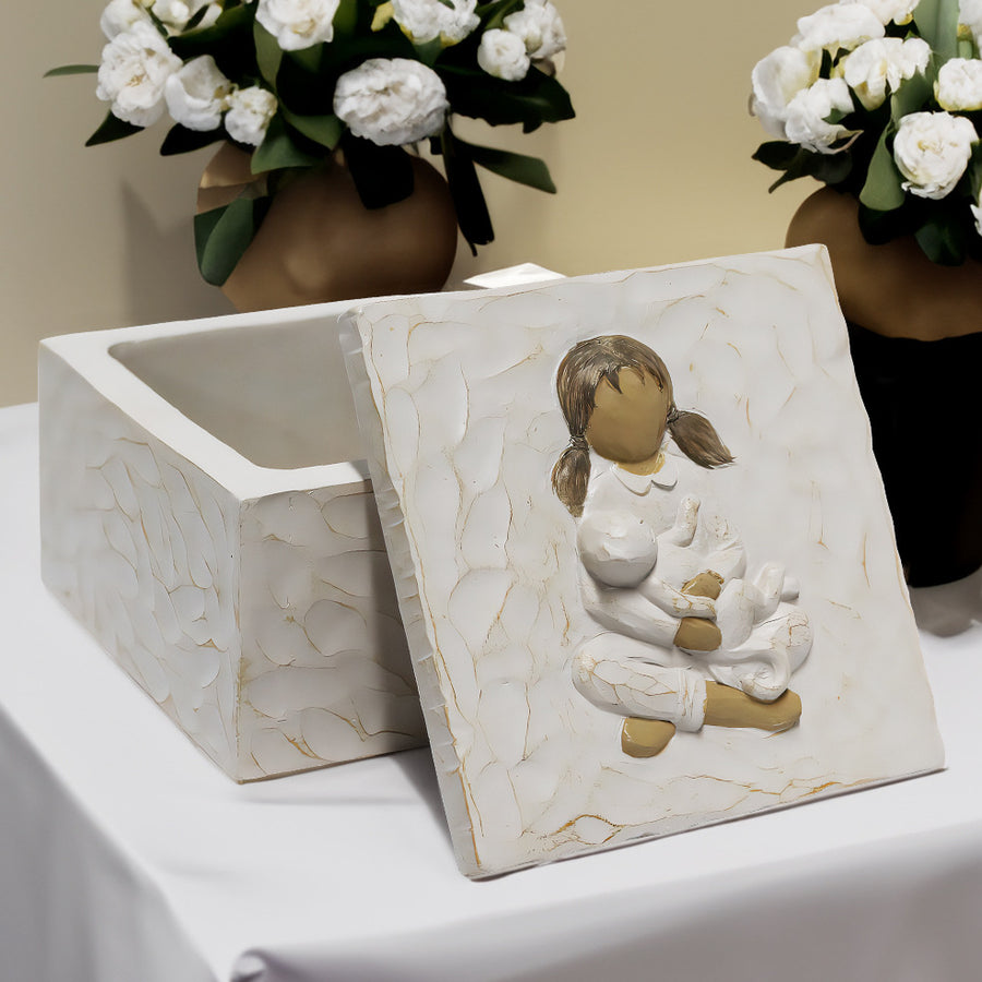 Resin Pet Urn Keepsake Box(8.5*8.5*5.3CM) – Child Hugging Cat Cremation Memorial