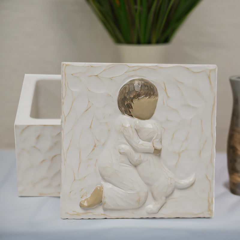 Resin Pet Urn Keepsake Box(8.5*8.5*5.3CM) – Child Hugging Dog Cremation Memorial