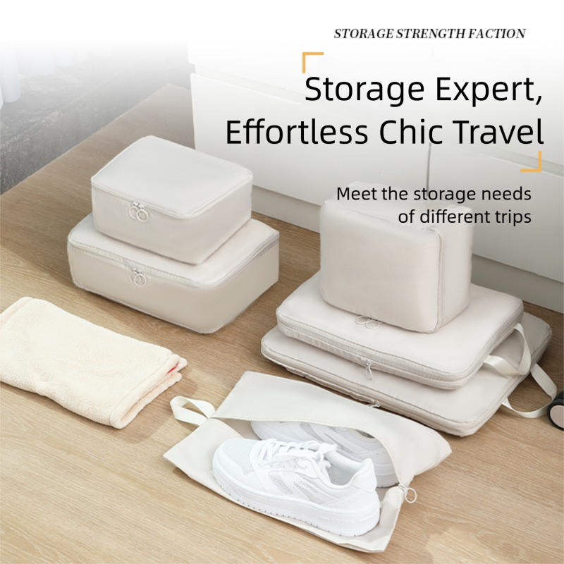 6-Piece Pink Memory Fabric Travel Compression Packing Cubes Set - Waterproof, Anti-Wrinkle Luggage Organizer & Space Saver