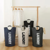 Dark Grey Oxford Fabric Large-capacity Foldable Dirty Clothes Basket (38×72CM) - With Waterproof Coating & Aluminum Carry Handles For Laundry Room Dorm - Front View