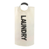 White Oxford Fabric Large-capacity Foldable Dirty Clothes Basket (38×72CM) - With Waterproof Coating & Aluminum Carry Handles For Laundry Room Dorm