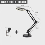 2-in-1 Black LED Magnifier Desk Lamp With Base and Clip - Hands-Free, Dimmable 3-Color Light for Crafts & Workbench