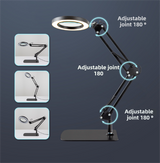 2-in-1 Black LED Magnifier Desk Lamp With Clip - Hands-Free, Dimmable 3-Color Light for Crafts & Workbench - Side View