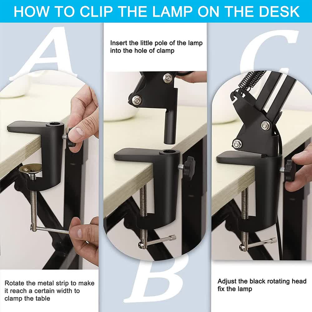 2-in-1 Black LED Magnifier Desk Lamp With Clip - Hands-Free, Dimmable 3-Color Light for Crafts & Workbench