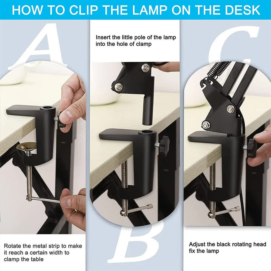 2-in-1 Black LED Magnifier Desk Lamp With Clip - Hands-Free, Dimmable 3-Color Light for Crafts & Workbench