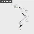 2-in-1 White LED Magnifier Desk Lamp With Clip - Hands-Free, Dimmable 3-Color Light for Crafts & Workbench