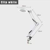 2-in-1 White LED Magnifier Desk Lamp With Clip - Hands-Free, Dimmable 3-Color Light for Crafts & Workbench
