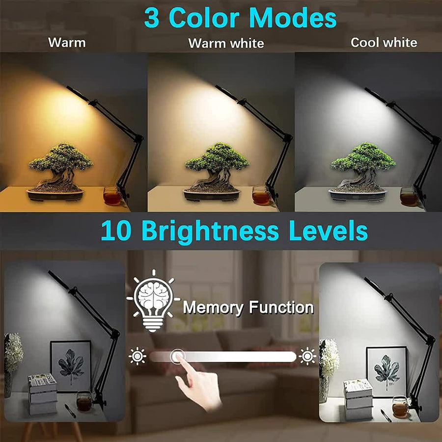 2-in-1 White LED Magnifier Desk Lamp With Clip - Hands-Free, Dimmable 3-Color Light for Crafts & Workbench
