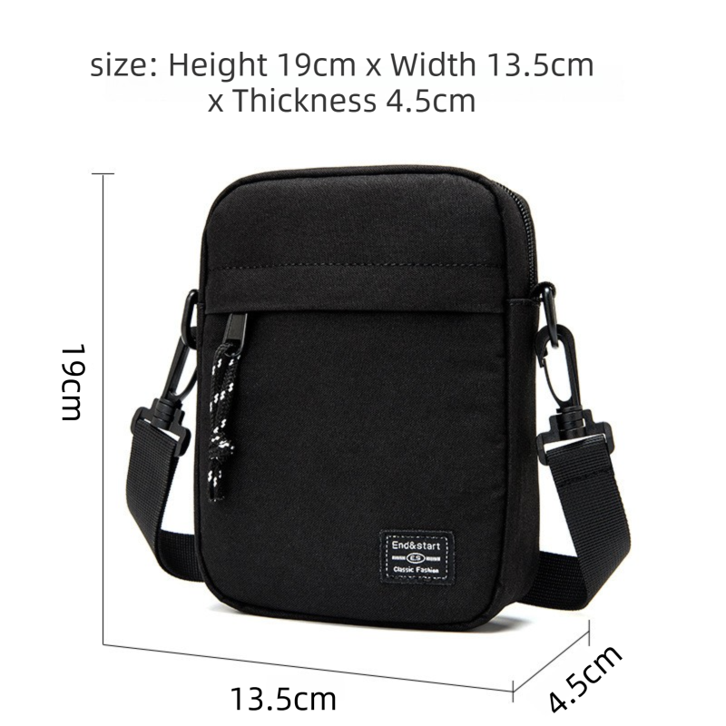 Black Mini Streetwear Oxford Cloth Crossbody Bag - Ultra-Light (200g) Fashion Sling Pack, Fits 8-inch Tablet
