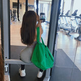 Orange Red Large-Capacity Nylon Sports Fitness Bag(42x27x23cm) - Multi-functional Yoga Training & Travel Duffel, Waterproof Solid Color - Front View