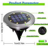 4-Pack Solar LED In-Ground Warm Yellow Light Set (Single 7.1x7.1x6.1cm) - Stainless Steel Waterproof Outdoor Garden Pathway and Landscape Spike Lamp - Front View