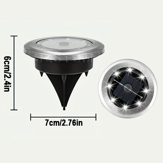 4-Pack Solar LED In-Ground White Light Set (Single 7.1x7.1x6.1cm) - Stainless Steel Waterproof Outdoor Garden Pathway and Landscape Spike Lamp