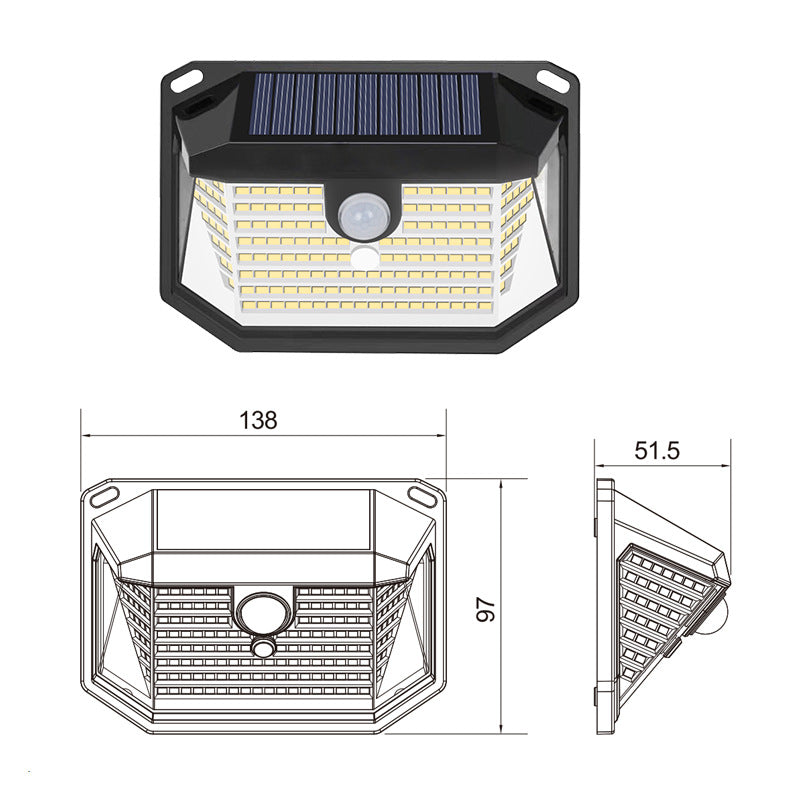 2-Pack Solar Motion Sensor Wall Light(178-Bead LED) -  3 Lighting Modes, IP64 Waterproof, Three-Sided Wide-Angle Lighting for Outdoor Security and Garden Lighting