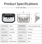 2-Pack Solar Motion Sensor Wall Light(178-Bead LED) -  3 Lighting Modes, IP64 Waterproof, Three-Sided Wide-Angle Lighting for Outdoor Security and Garden Lighting