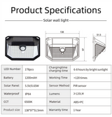 2-Pack Solar Motion Sensor Wall Light(178-Bead LED) -  3 Lighting Modes, IP64 Waterproof, Three-Sided Wide-Angle Lighting for Outdoor Security and Garden Lighting - Top-Down View