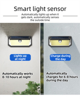 2-Pack Solar Motion Sensor Wall Light(230-Bead LED) -  3 Lighting Modes, IP64 Waterproof, Three-Sided Wide-Angle Lighting for Outdoor Security and Garden Lighting - Front View