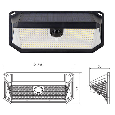 2-Pack Solar Motion Sensor Wall Light(388-Bead LED) -  3 Lighting Modes, IP64 Waterproof, Three-Sided Wide-Angle Lighting for Outdoor Security and Garden Lighting