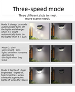 2-Pack Solar Motion Sensor Wall Light(416-Bead LED) -  3 Lighting Modes, IP64 Waterproof, Three-Sided Wide-Angle Lighting for Outdoor Security and Garden Lighting