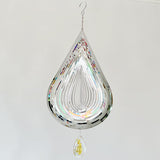 3D Silver Stainless Steel  Rose Water Drop Wind Chime (25x26CM) - Mirror Reflective Hanging Garden Art and Outdoor Decoration