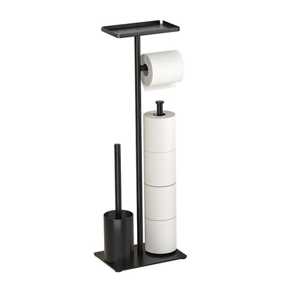3-in-1 Freestanding Toilet Paper Holder - Thick Carbon Steel with Matte Black Finish, Storage Top, Paper Roll Holder, and Integrated Brush Holder