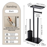 3-in-1 Freestanding Toilet Paper Holder - Thick Carbon Steel with Matte Black Finish, Storage Top, Paper Roll Holder, and Integrated Brush Holder - Front View