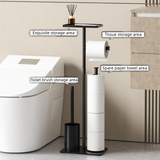 3-in-1 Freestanding Toilet Paper Holder - Thick Carbon Steel with Matte Black Finish, Storage Top, Paper Roll Holder, and Integrated Brush Holder