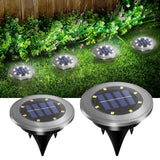 4-Pack New Solar LED In-Ground White Lights (Single 8.3x8.3x10 cm) - Stainless Steel & ABS Waterproof Outdoor Garden Pathway and Landscape Spike Lamp - Front View