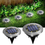 4-Pack Classic Large 8 LED Solar In-Ground White Light Set (12  x 12  x 13 cm) - Stainless Steel Waterproof Garden Spike Lamps for Lawn & Pathway - Front View